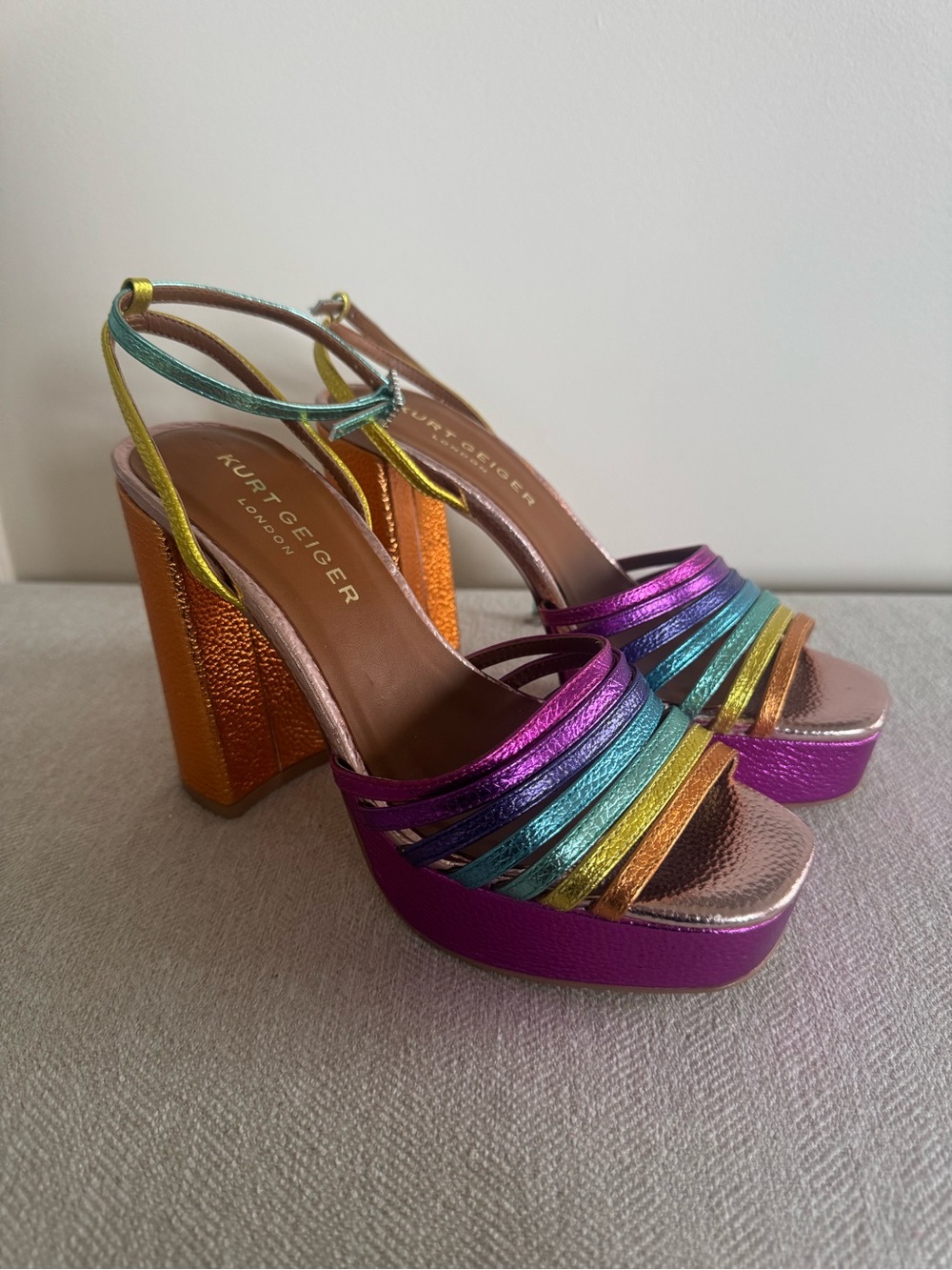 Kurt Geiger Pierra Metallic Rainbow Multi-Color Platform Slingbacks